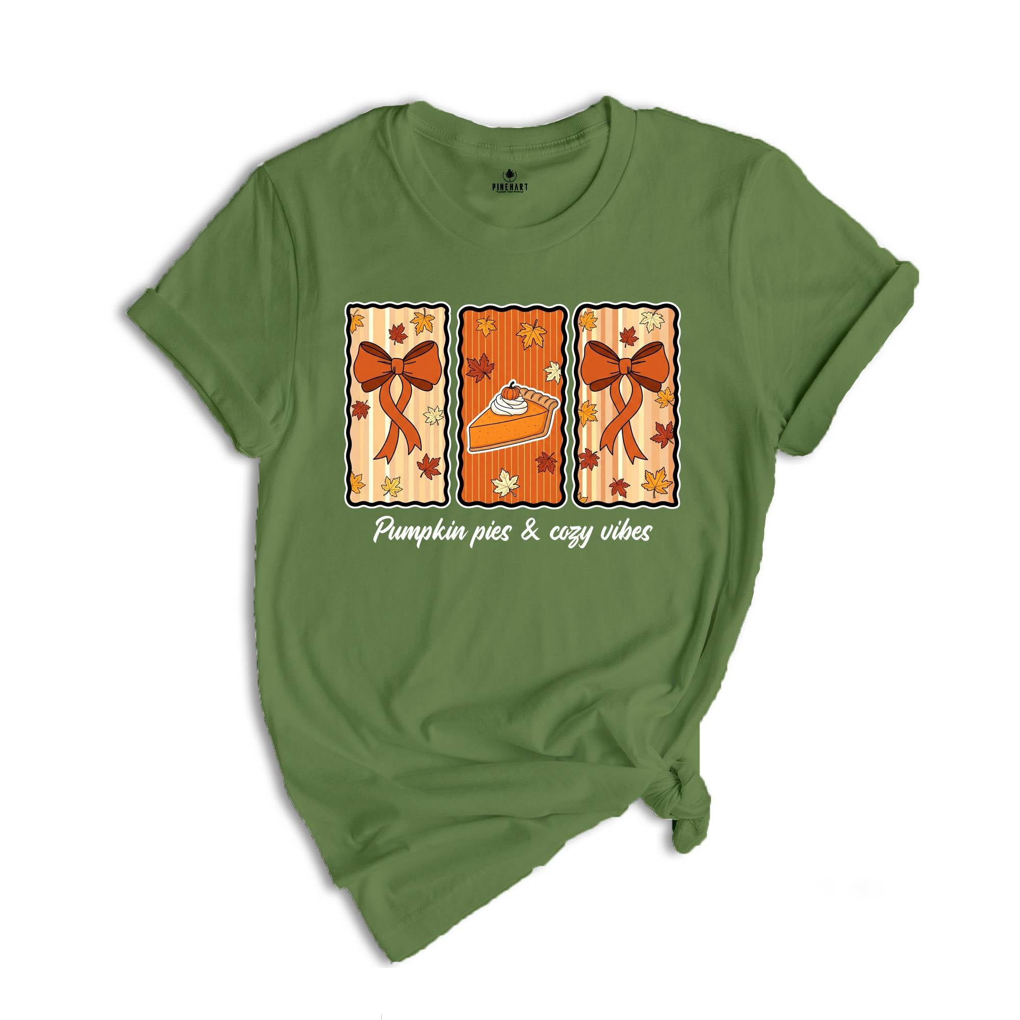 Pumpkin Pie and Cozy Vibes Shirt, Fall T-Shirt, Women's Fall Shirt, Pumpkin Season, Pie Shirt, Coquette Bow Fall Shirt