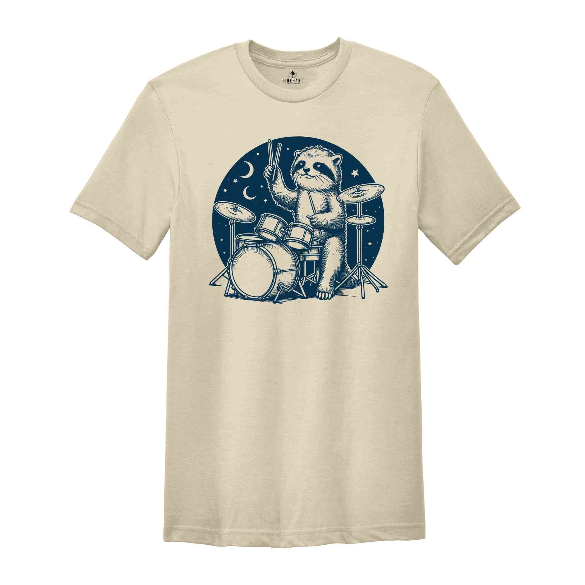 Raccoon Playing Drums Retro T-Shirt, Raccoon Vintage Tattoo Style Shirt, Funny T Shirt, 90s Graphic Tee, Octopus Drummer Music Gift