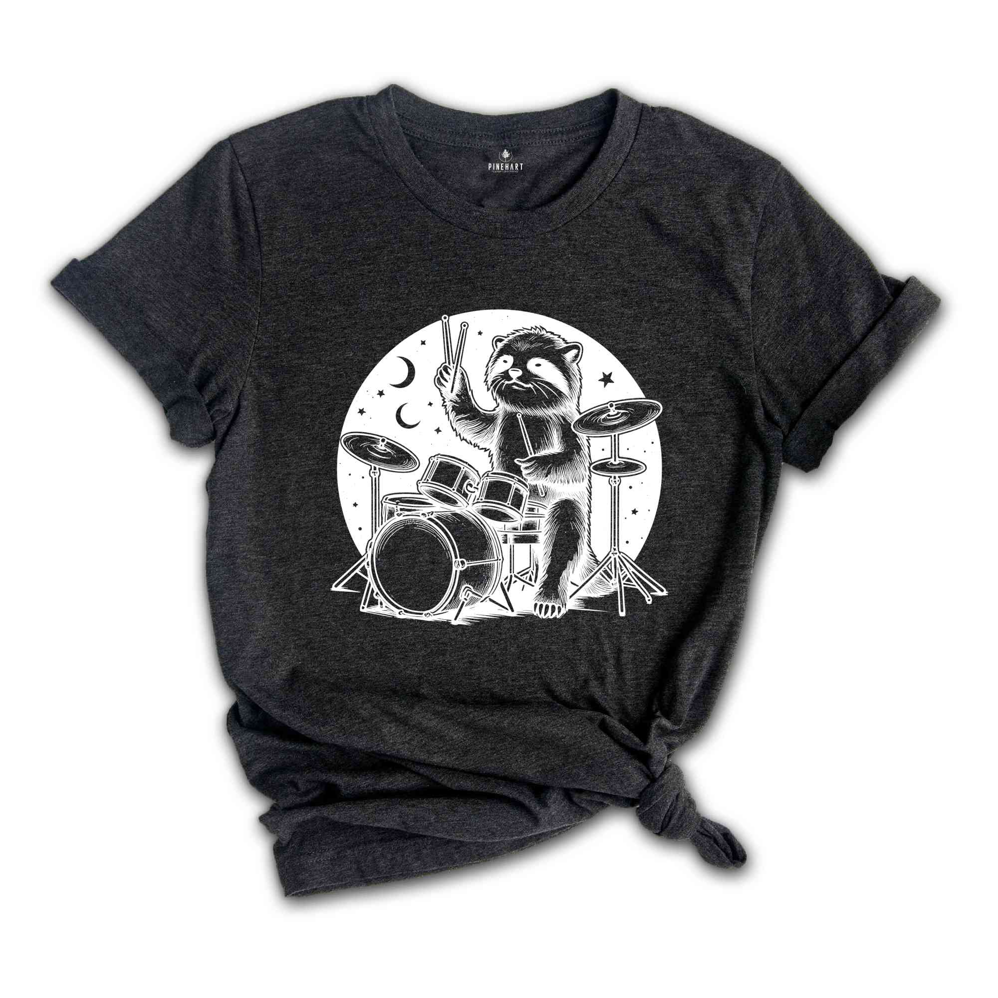 Raccoon Playing Drums Retro T-Shirt, Raccoon Vintage Tattoo Style Shirt, Funny T Shirt, 90s Graphic Tee, Octopus Drummer Music Gift