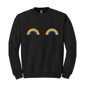 Rainbow boobs Sweatshirt, Cute boobs Crewneck, Breast Boobs Sweatshirt, Free the Nipple Sweatshirt, Gay Pride Sweatshirt, LGBT Crewneck