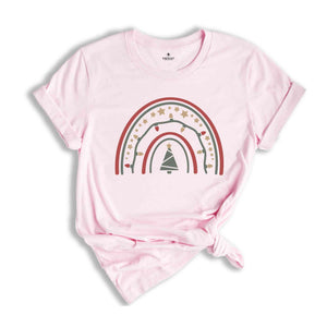 Rainbow Shirt, Christmas Tree Top, Christmas Graphic Tee, Gift for Her, Gift for Him, Cute Christmas Rainbow Top