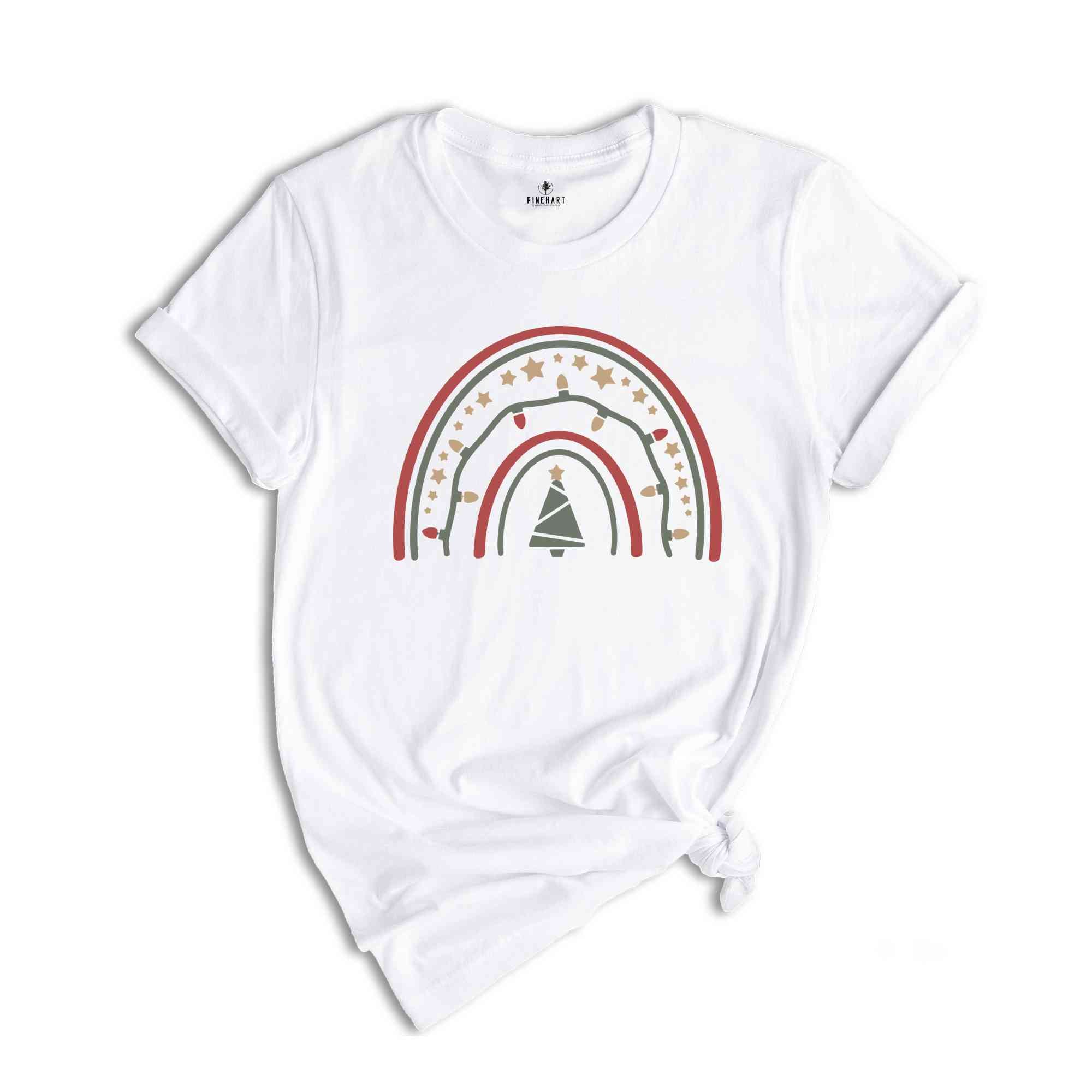 Rainbow Shirt, Christmas Tree Top, Christmas Graphic Tee, Gift for Her, Gift for Him, Cute Christmas Rainbow Top
