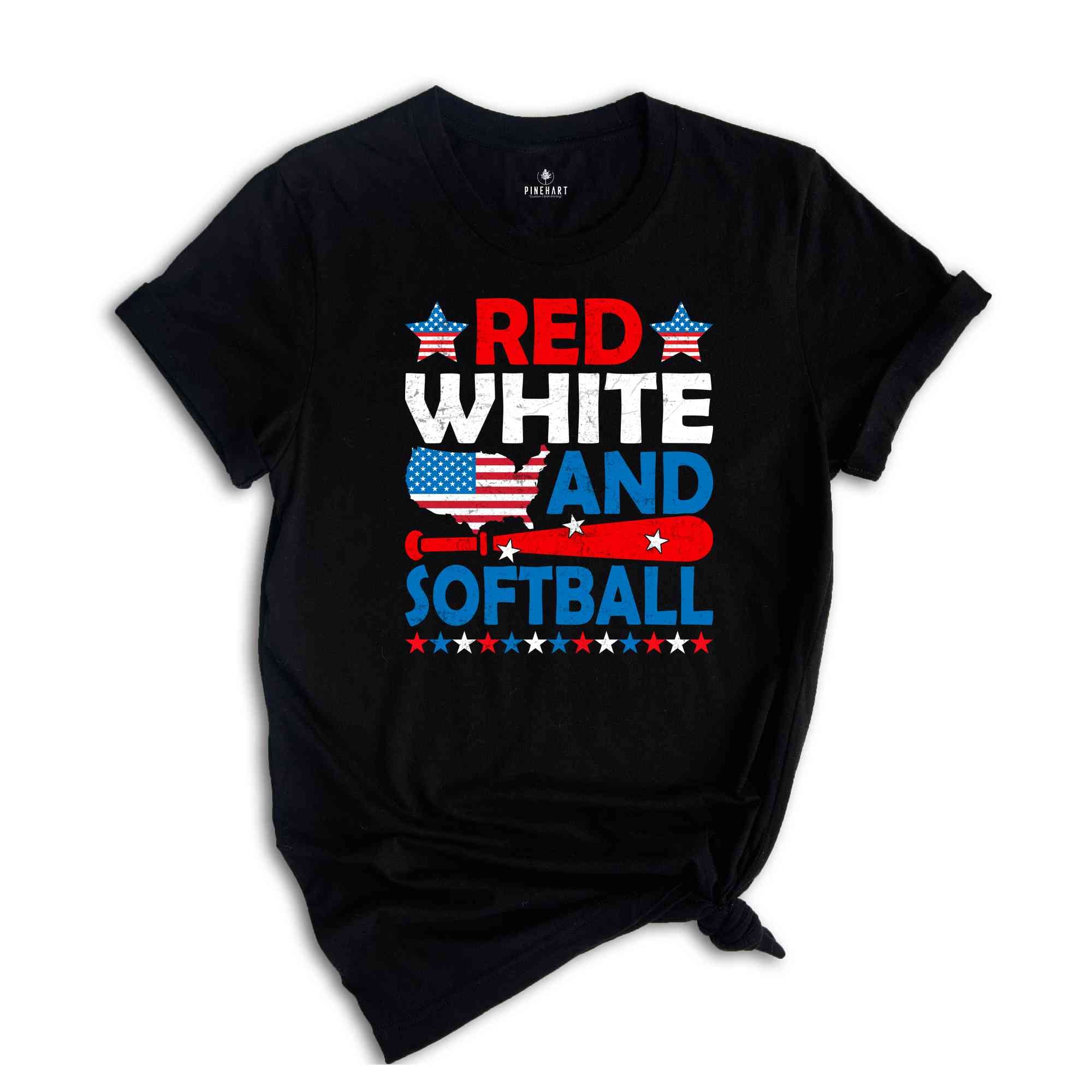 Red White And Softball Shirt, USA Shirt, 4th Of July Shirt, 4th Of July Gift, Softball Shirt, Retro America Shirt, Independence Day Shirt