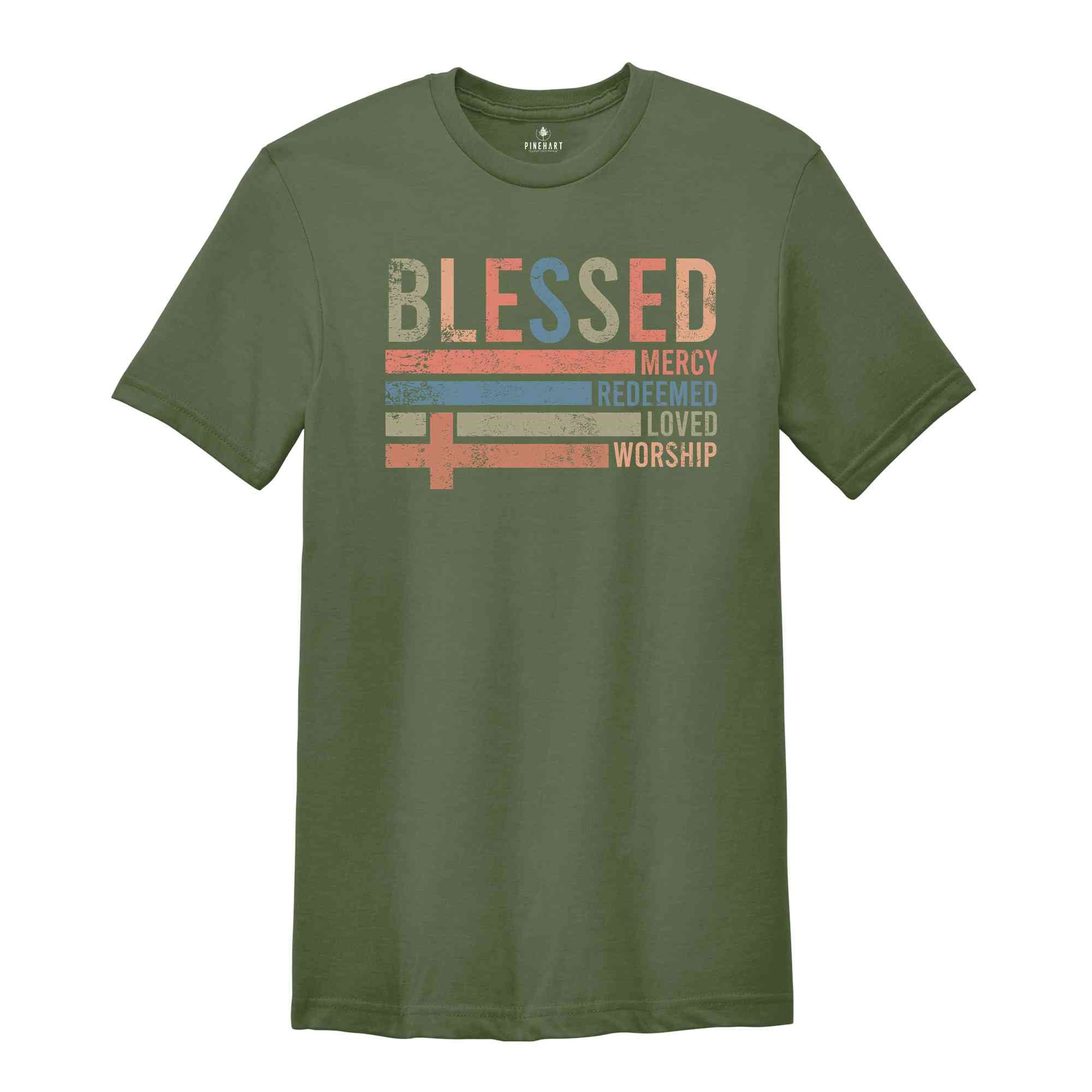 Retro Blessed Redeemed Shirt, Religious Easter Shirt, He is Risen Shirt, Easter Shirt, Mercy Shirt, Redeemed Tee, Loved Shirt, Worship Shirt