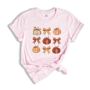 Retro Fall Pumpkin Bow Shirt, Fall Coquette Bow shirt, Autumn Pumpkin Tee, Fall T-Shirt , Autumn Bow Shirts