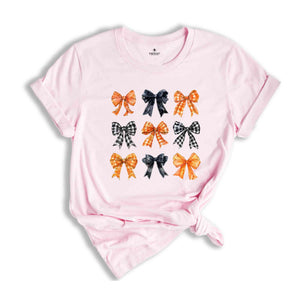 Retro Fall Pumpkin Bow Shirt, Fall Coquette Bow Sweatshirt, Autumn Pumpkin Tee, Fall T-Shirt, Autumn Bow Shirt, Cute Fall Shirt