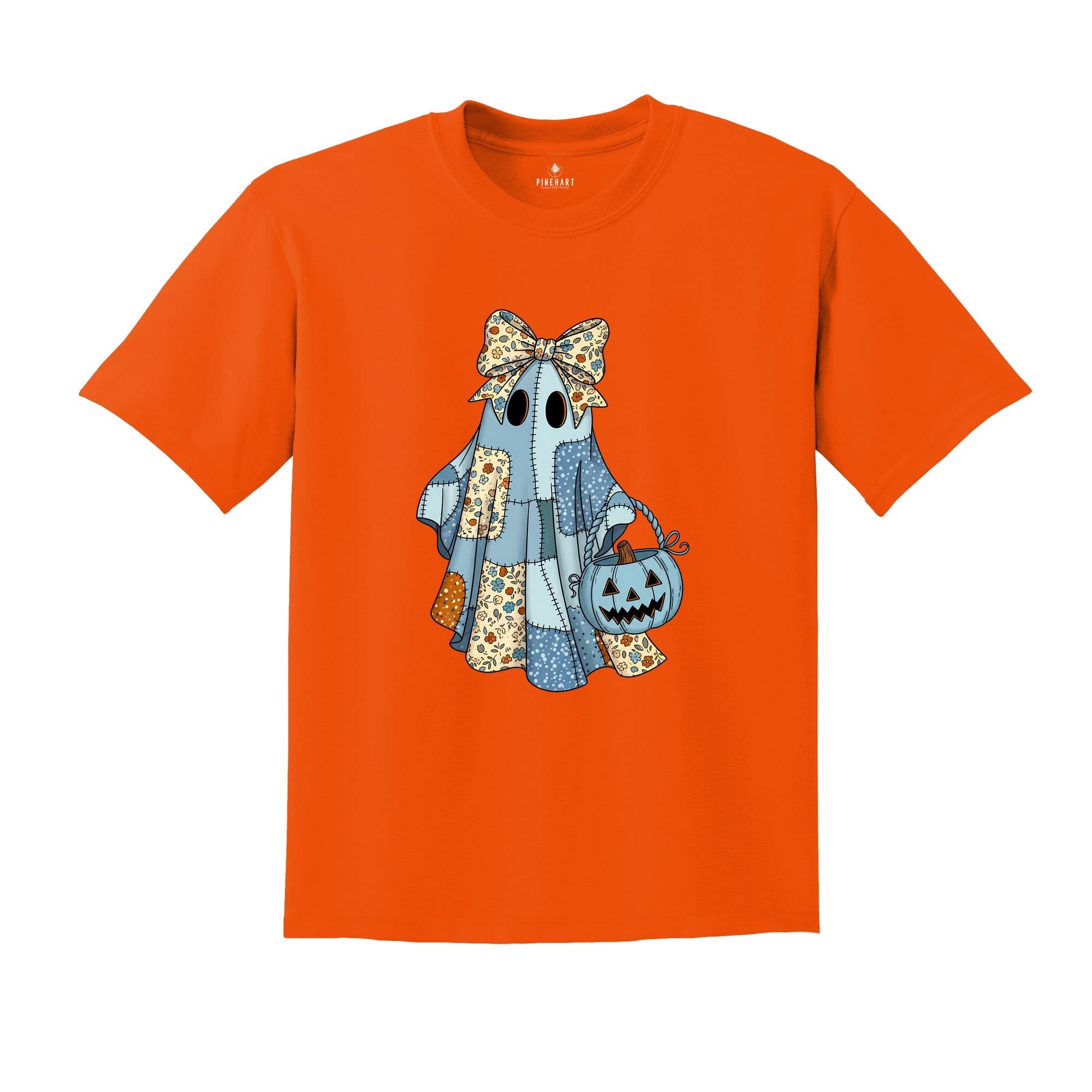 Retro Halloween Blue Denim Ghost Shirt, Cute Boo Ghost Coquette Tee, Spooky Season T-shirt, Fall Pumpkin Tee