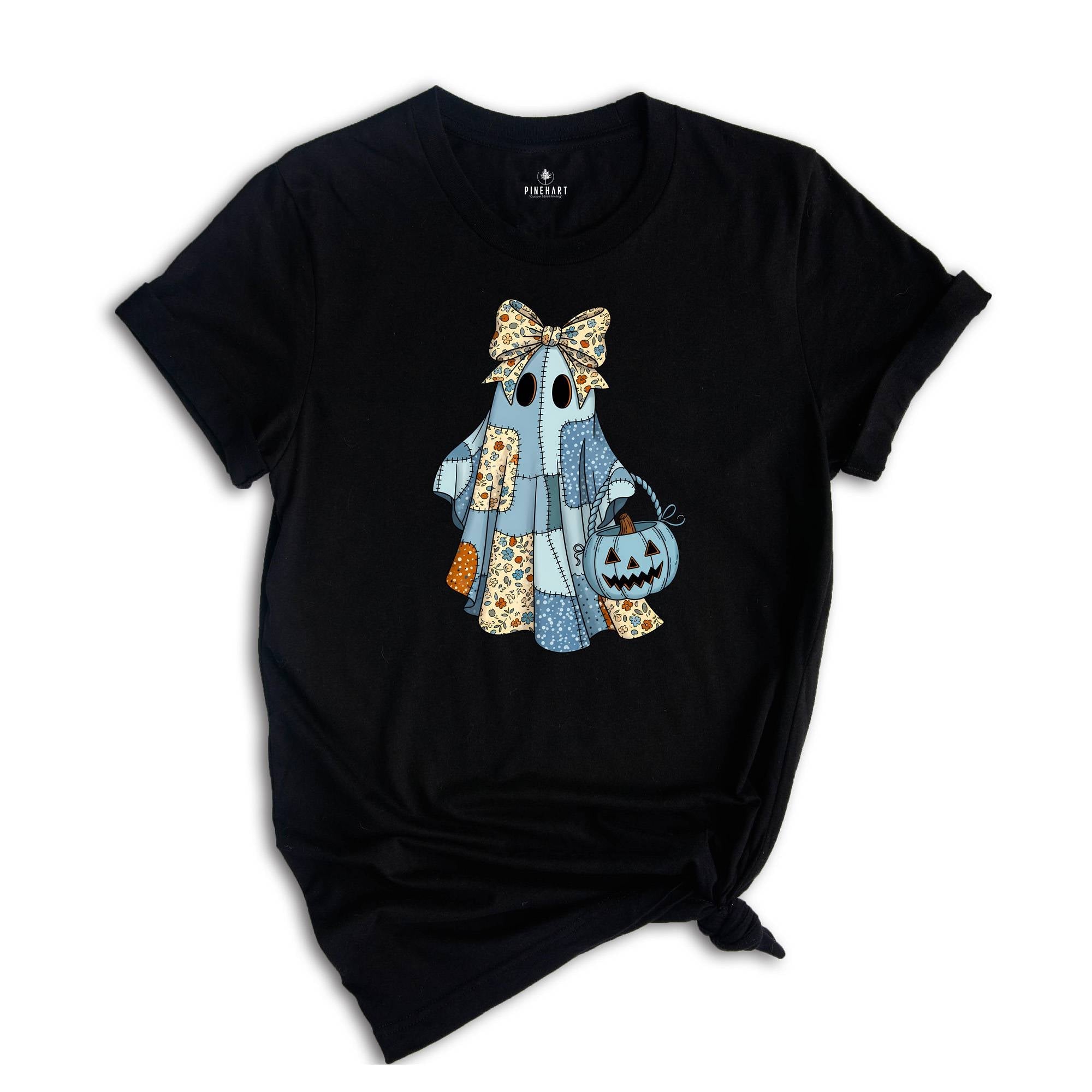 Retro Halloween Blue Denim Ghost Shirt, Cute Boo Ghost Coquette Tee, Spooky Season T-shirt, Fall Pumpkin Tee