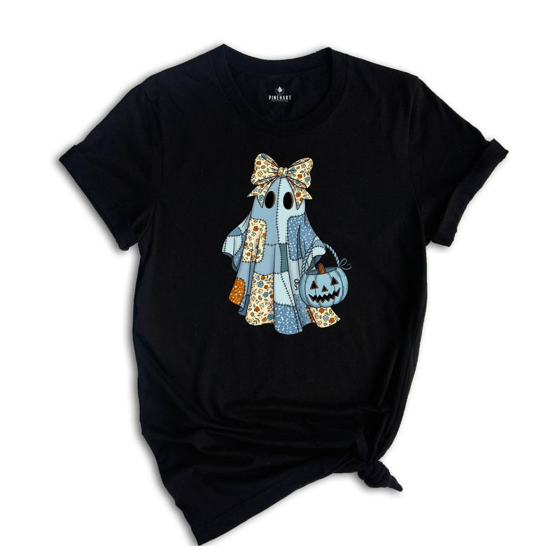 Retro Halloween Blue Denim Ghost Shirt, Cute Boo Ghost Coquette Tee, Spooky Season T-shirt, Fall Pumpkin Tee