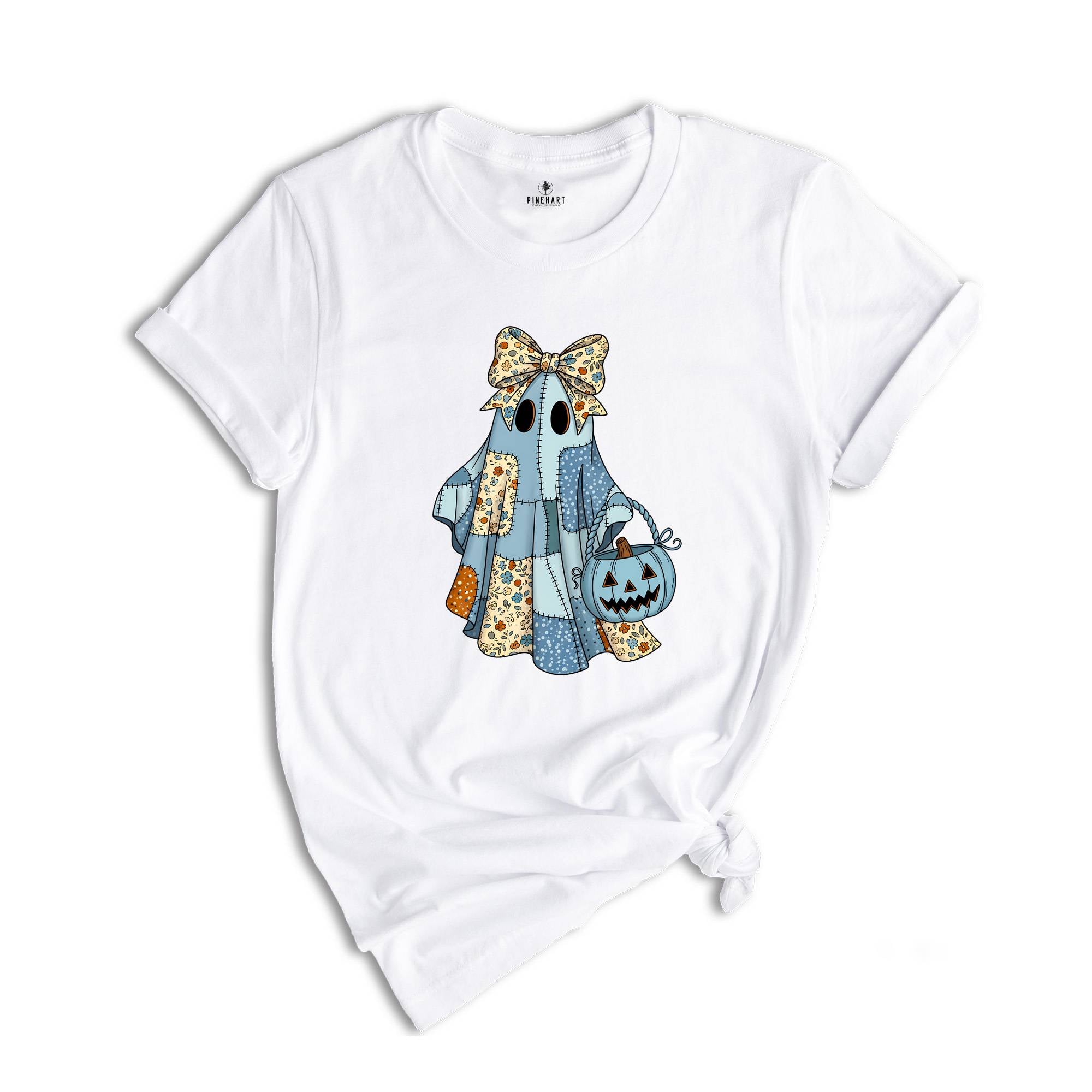 Retro Halloween Blue Denim Ghost Shirt, Cute Boo Ghost Coquette Tee, Spooky Season T-shirt, Fall Pumpkin Tee