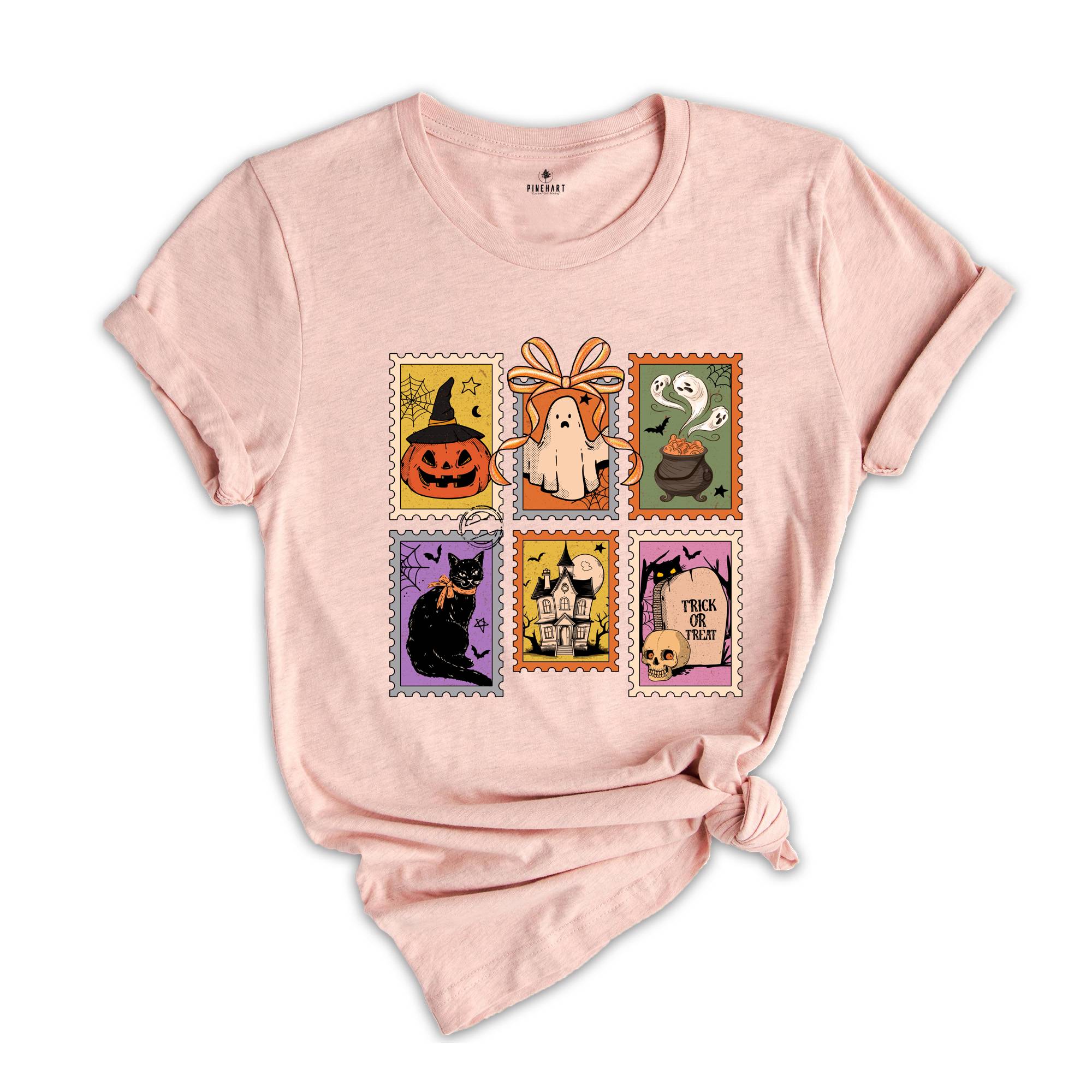 Retro Halloween Cat Ghost Pumpkin Shirt, Halloween Gift Tee, Spooky Season T-shirt, Pumpkin Halloween Tee