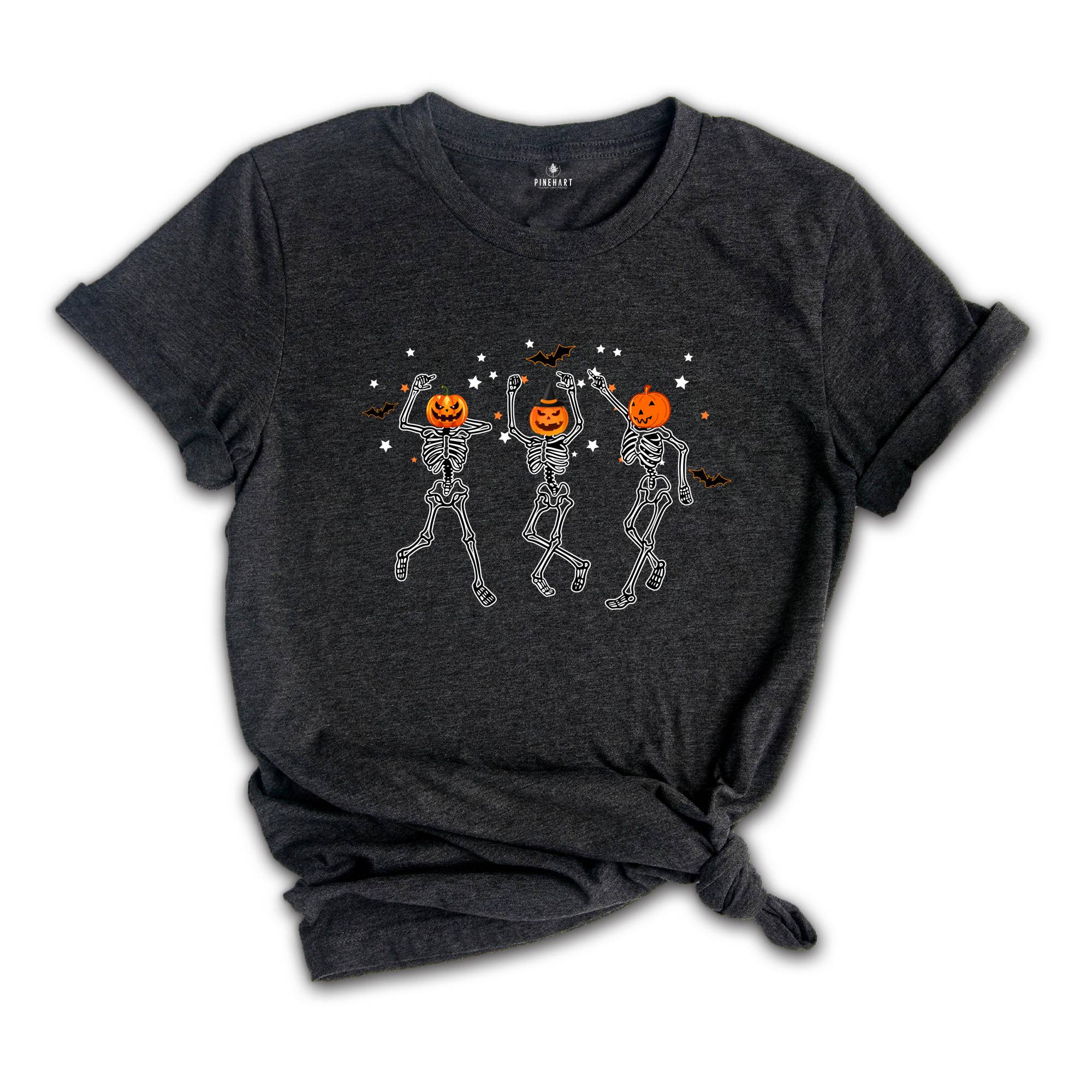 Retro Halloween Shirt, Dancing Skeletons Shirt, Pumpkin Halloween Aesthetic, Vintage Women's Halloween Shirt, Halloween Skeleton Tee