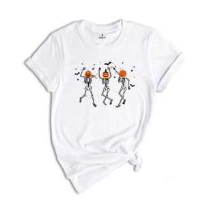 Retro Halloween Shirt, Dancing Skeletons Shirt, Pumpkin Halloween Aesthetic, Vintage Women's Halloween Shirt, Halloween Skeleton Tee