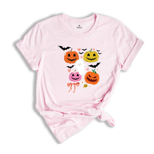 Retro Halloween Shirt, Floral Pumpkin T-Shirt, Coquette Halloween TShirt, Vintage Fall Tee, Cute Ghost Tee, Spooky Season Shirt