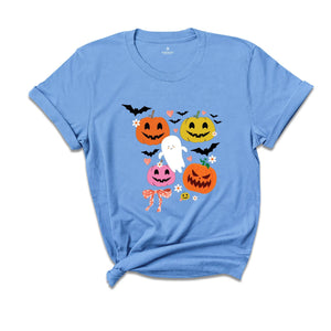 Retro Halloween Shirt, Floral Pumpkin T-Shirt, Coquette Halloween TShirt, Vintage Fall Tee, Cute Ghost Tee, Spooky Season Shirt