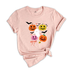 Retro Halloween Shirt, Floral Pumpkin T-Shirt, Coquette Halloween TShirt, Vintage Fall Tee, Cute Ghost Tee, Spooky Season Shirt