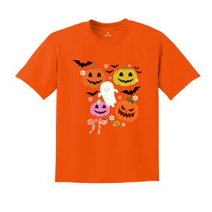 Retro Halloween Shirt, Floral Pumpkin T-Shirt, Coquette Halloween TShirt, Vintage Fall Tee, Cute Ghost Tee, Spooky Season Shirt