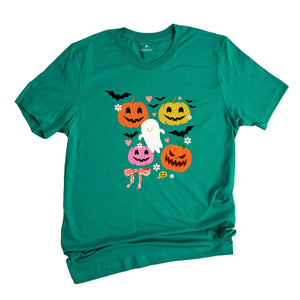 Retro Halloween Shirt, Floral Pumpkin T-Shirt, Coquette Halloween TShirt, Vintage Fall Tee, Cute Ghost Tee, Spooky Season Shirt