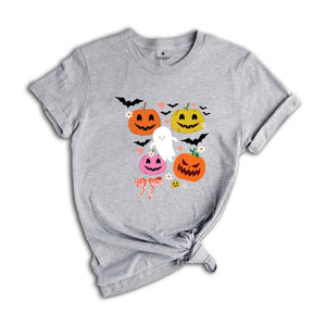 Retro Halloween Shirt, Floral Pumpkin T-Shirt, Coquette Halloween TShirt, Vintage Fall Tee, Cute Ghost Tee, Spooky Season Shirt