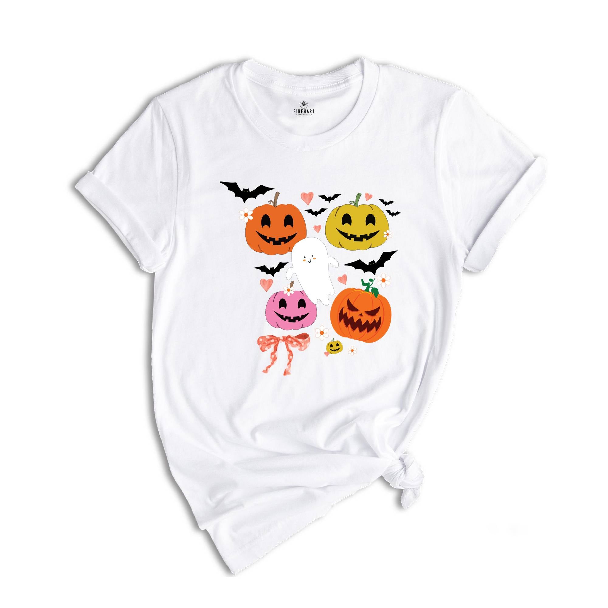 Retro Halloween Shirt, Floral Pumpkin T-Shirt, Coquette Halloween TShirt, Vintage Fall Tee, Cute Ghost Tee, Spooky Season Shirt