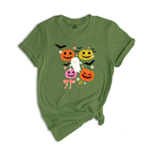 Retro Halloween Shirt, Floral Pumpkin T-Shirt, Coquette Halloween TShirt, Vintage Fall Tee, Cute Ghost Tee, Spooky Season Shirt