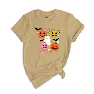 Retro Halloween Shirt, Floral Pumpkin T-Shirt, Coquette Halloween TShirt, Vintage Fall Tee, Cute Ghost Tee, Spooky Season Shirt