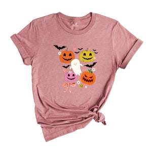 Retro Halloween Shirt, Floral Pumpkin T-Shirt, Coquette Halloween TShirt, Vintage Fall Tee, Cute Ghost Tee, Spooky Season Shirt