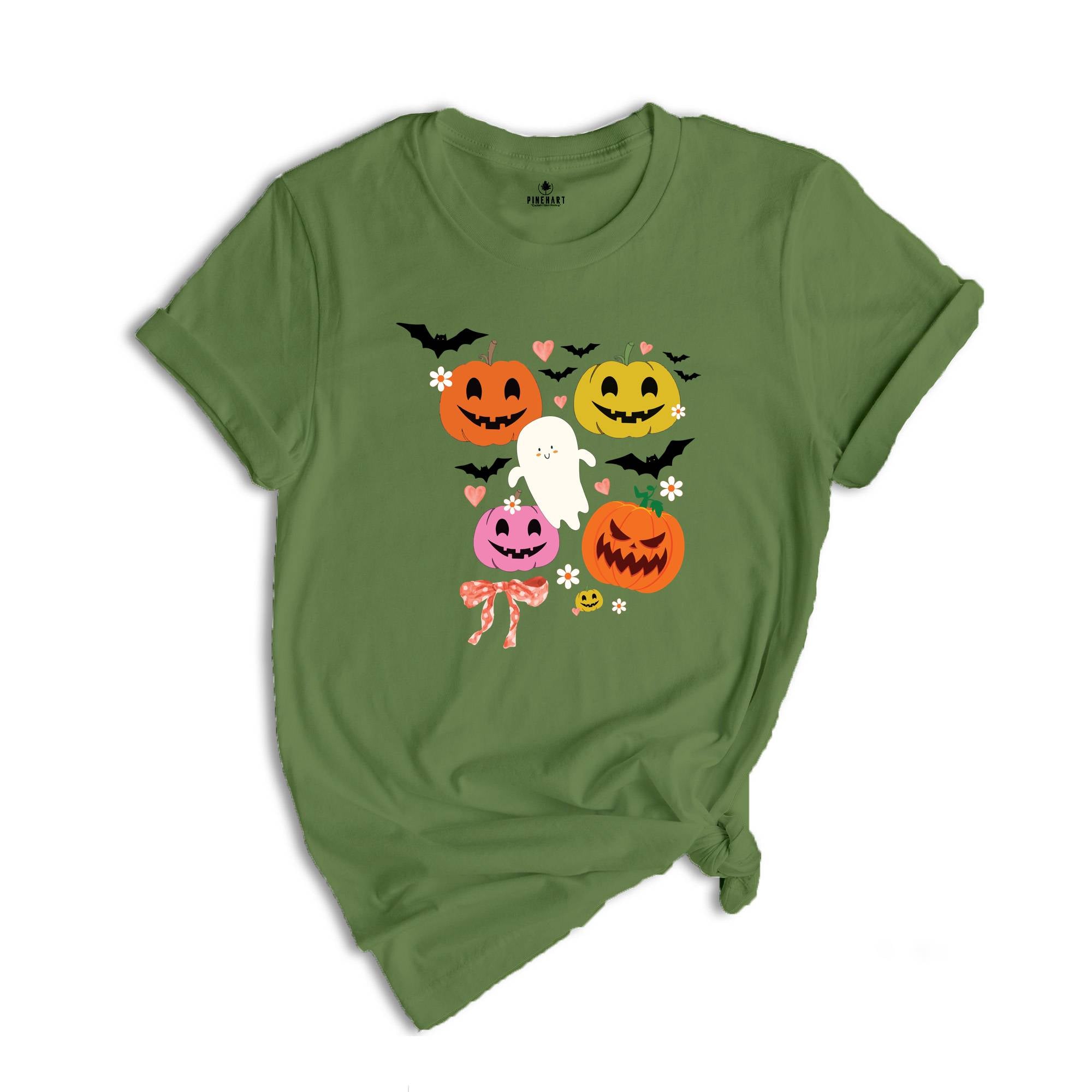 Retro Halloween Shirt, Floral Pumpkin T-Shirt, Coquette Halloween TShirt, Vintage Fall Tee, Cute Ghost Tee, Spooky Season Shirt