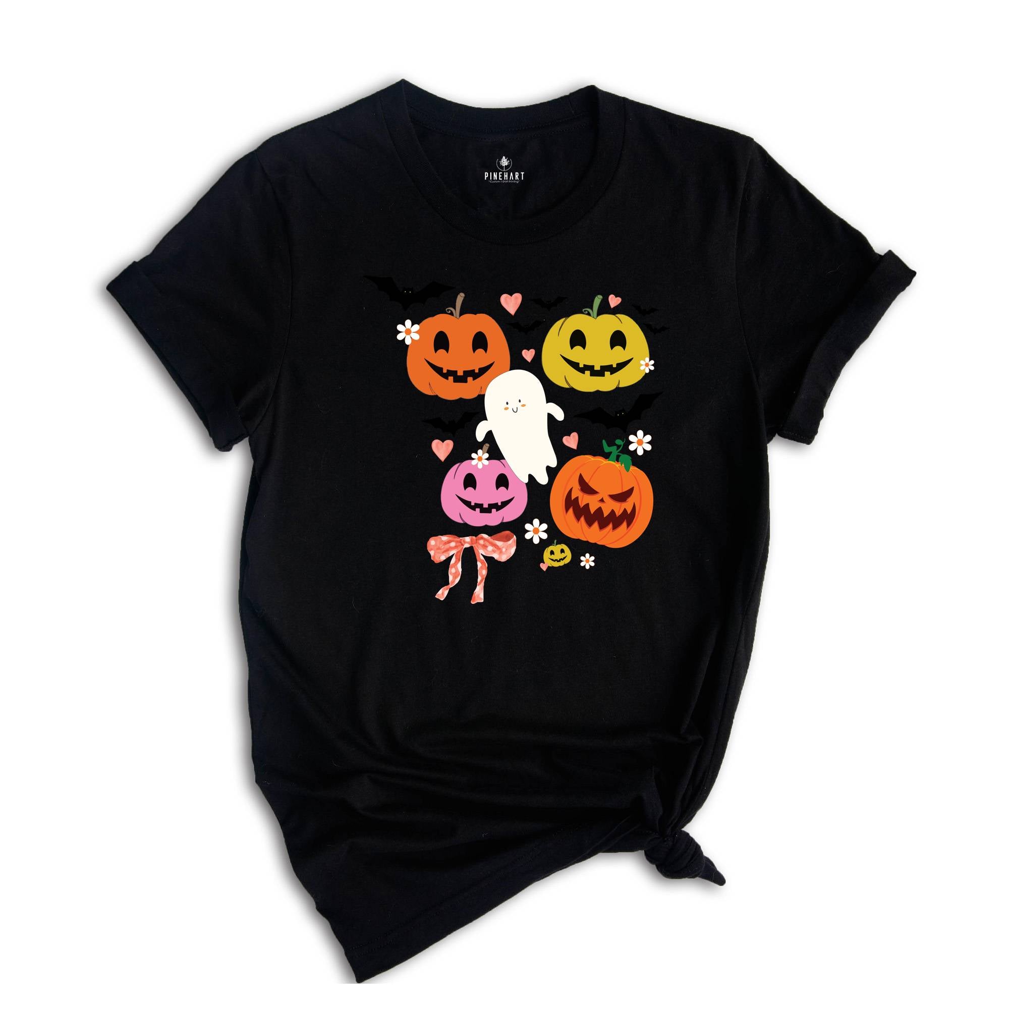 Retro Halloween Shirt, Floral Pumpkin T-Shirt, Coquette Halloween TShirt, Vintage Fall Tee, Cute Ghost Tee, Spooky Season Shirt