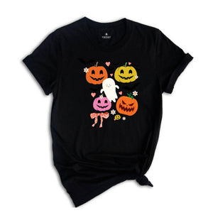 Retro Halloween Shirt, Floral Pumpkin T-Shirt, Coquette Halloween TShirt, Vintage Fall Tee, Cute Ghost Tee, Spooky Season Shirt