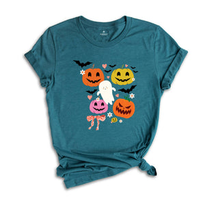 Retro Halloween Shirt, Floral Pumpkin T-Shirt, Coquette Halloween TShirt, Vintage Fall Tee, Cute Ghost Tee, Spooky Season Shirt