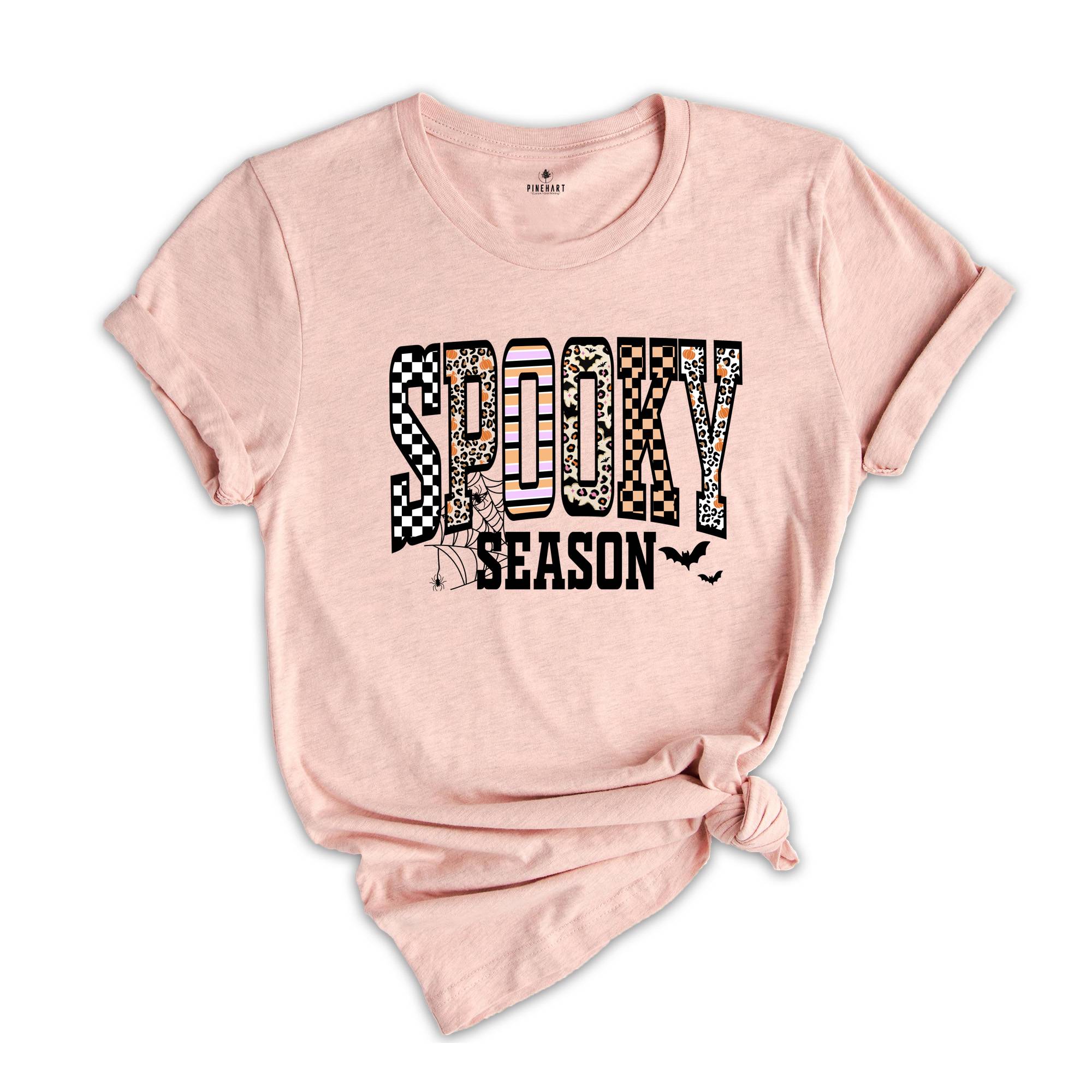 Retro Halloween Spooky Coquette Shirt, Halloween Leopard Checkered Fall T-shirt, Halloween Girly Tee