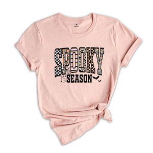 Retro Halloween Spooky Coquette Shirt, Halloween Leopard Checkered Fall T-shirt, Halloween Girly Tee