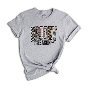 Retro Halloween Spooky Coquette Shirt, Halloween Leopard Checkered Fall T-shirt, Halloween Girly Tee