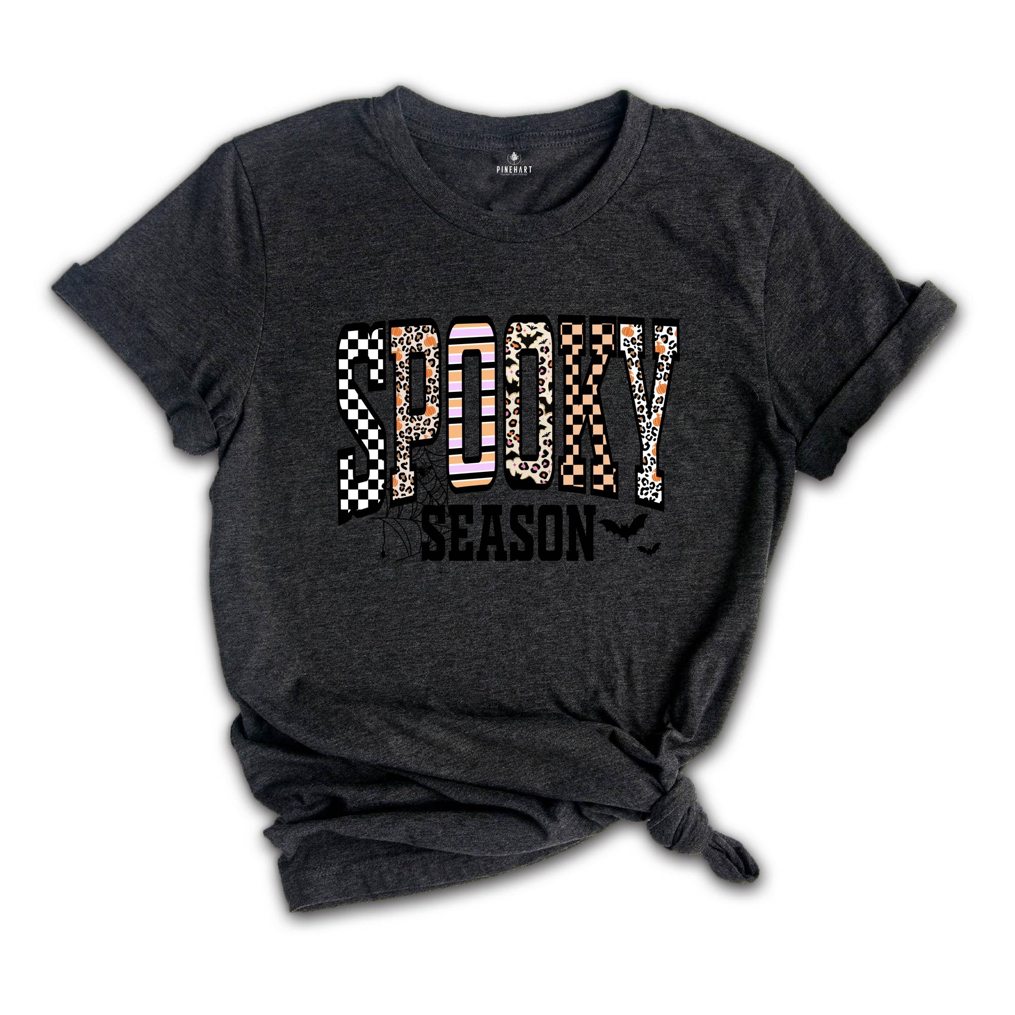 Retro Halloween Spooky Coquette Shirt, Halloween Leopard Checkered Fall T-shirt, Halloween Girly Tee