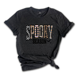 Retro Halloween Spooky Coquette Shirt, Halloween Leopard Checkered Fall T-shirt, Halloween Girly Tee