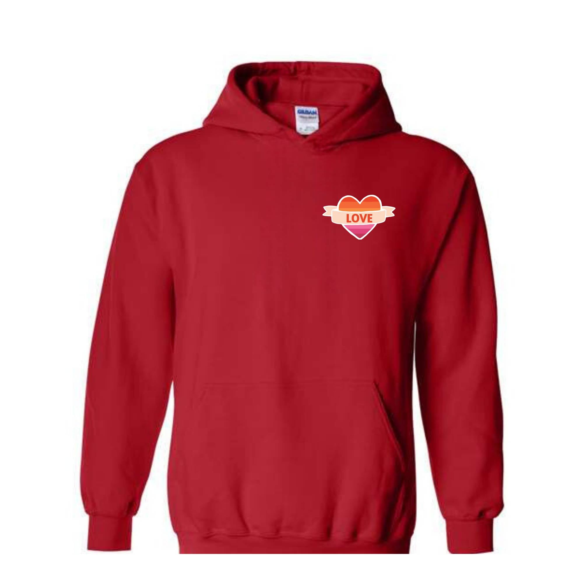 Retro Love Valentines Day Hoodie, Lesbian Flag Valentines Day Hoodie, Heart Hoodie, LGBTQ Valentine Hoodie,Valentines Day Gift