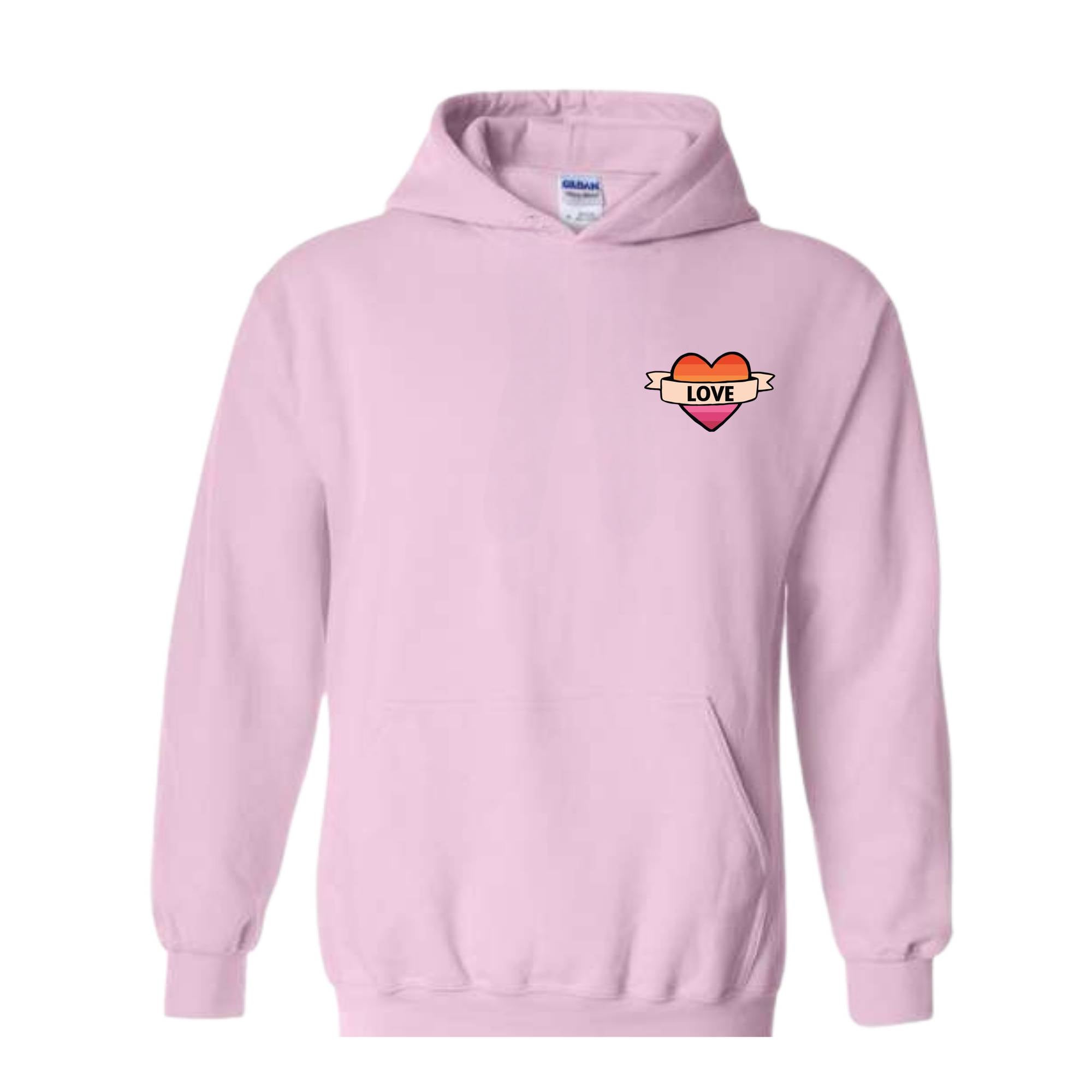 Retro Love Valentines Day Hoodie, Lesbian Flag Valentines Day Hoodie, Heart Hoodie, LGBTQ Valentine Hoodie,Valentines Day Gift