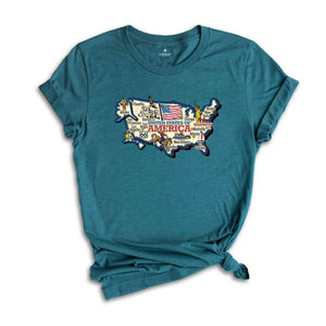 Retro USA Shirt, 4th of July Shirt, USA Map Shirt, Womens 4th of July, Fourth of July, Usa Flag Shirt, Patriotic Shirt