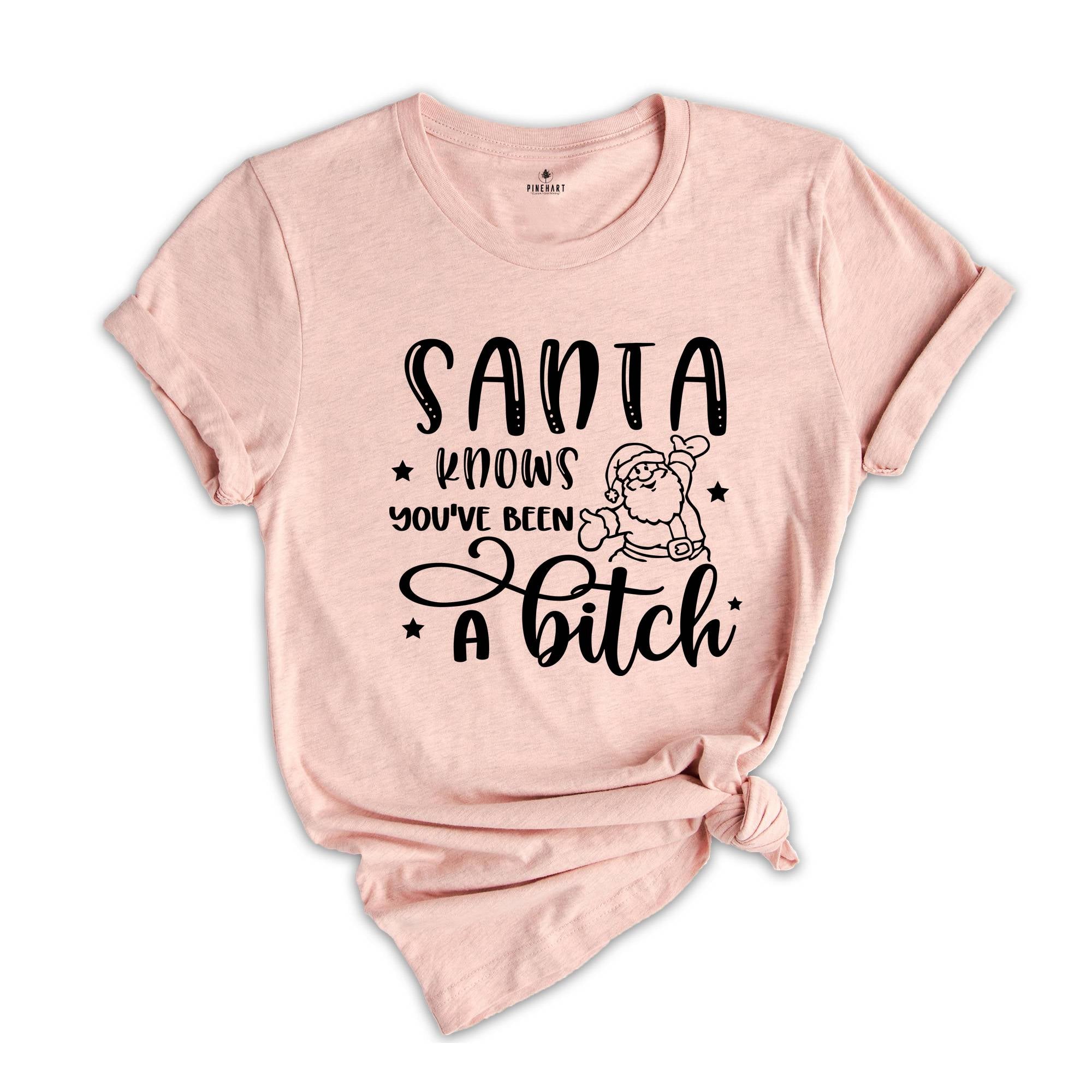 Santa Knows You've Been A Bitch Shirt, Funny Christmas T-Shirt, Funny Santa Claus Gift, You've Been A Bitch Tee