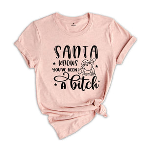 Santa Knows You've Been A Bitch Shirt, Funny Christmas T-Shirt, Funny Santa Claus Gift, You've Been A Bitch Tee