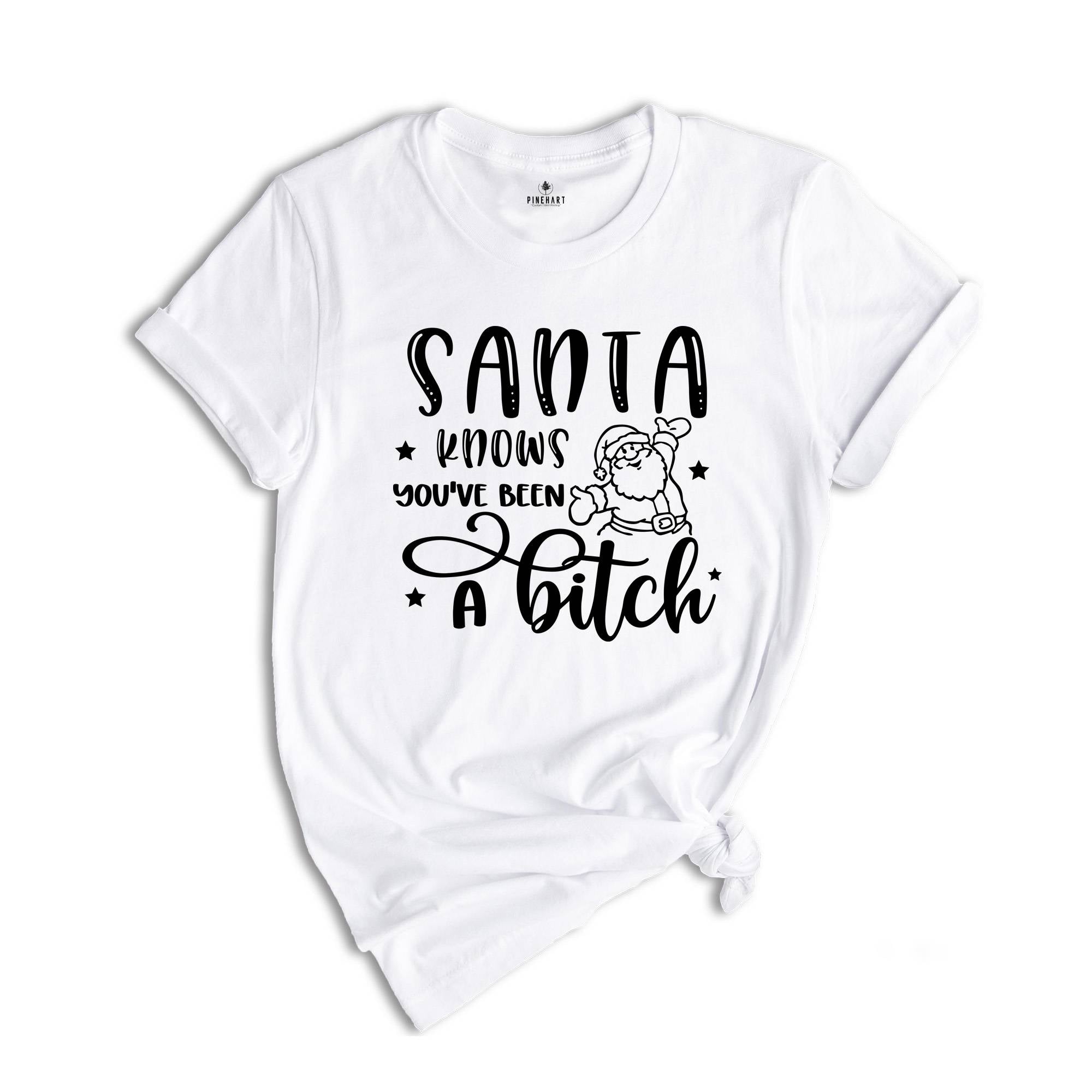 Santa Knows You've Been A Bitch Shirt, Funny Christmas T-Shirt, Funny Santa Claus Gift, You've Been A Bitch Tee