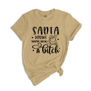 Santa Knows You've Been A Bitch Shirt, Funny Christmas T-Shirt, Funny Santa Claus Gift, You've Been A Bitch Tee
