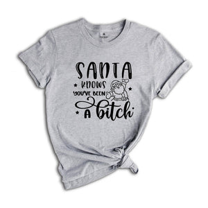 Santa Knows You've Been A Bitch Shirt, Funny Christmas T-Shirt, Funny Santa Claus Gift, You've Been A Bitch Tee