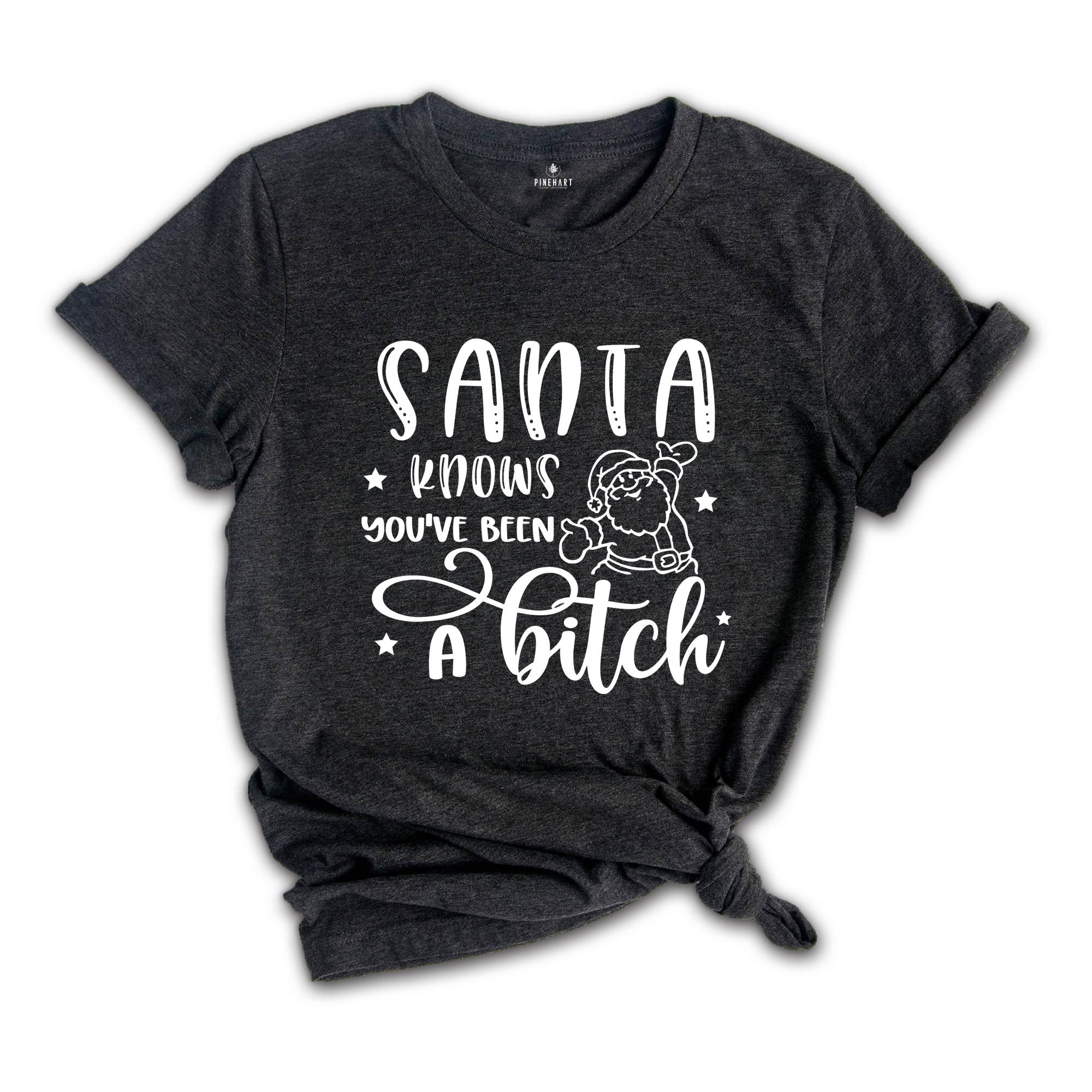 Santa Knows You've Been A Bitch Shirt, Funny Christmas T-Shirt, Funny Santa Claus Gift, You've Been A Bitch Tee
