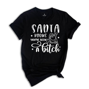 Santa Knows You've Been A Bitch Shirt, Funny Christmas T-Shirt, Funny Santa Claus Gift, You've Been A Bitch Tee