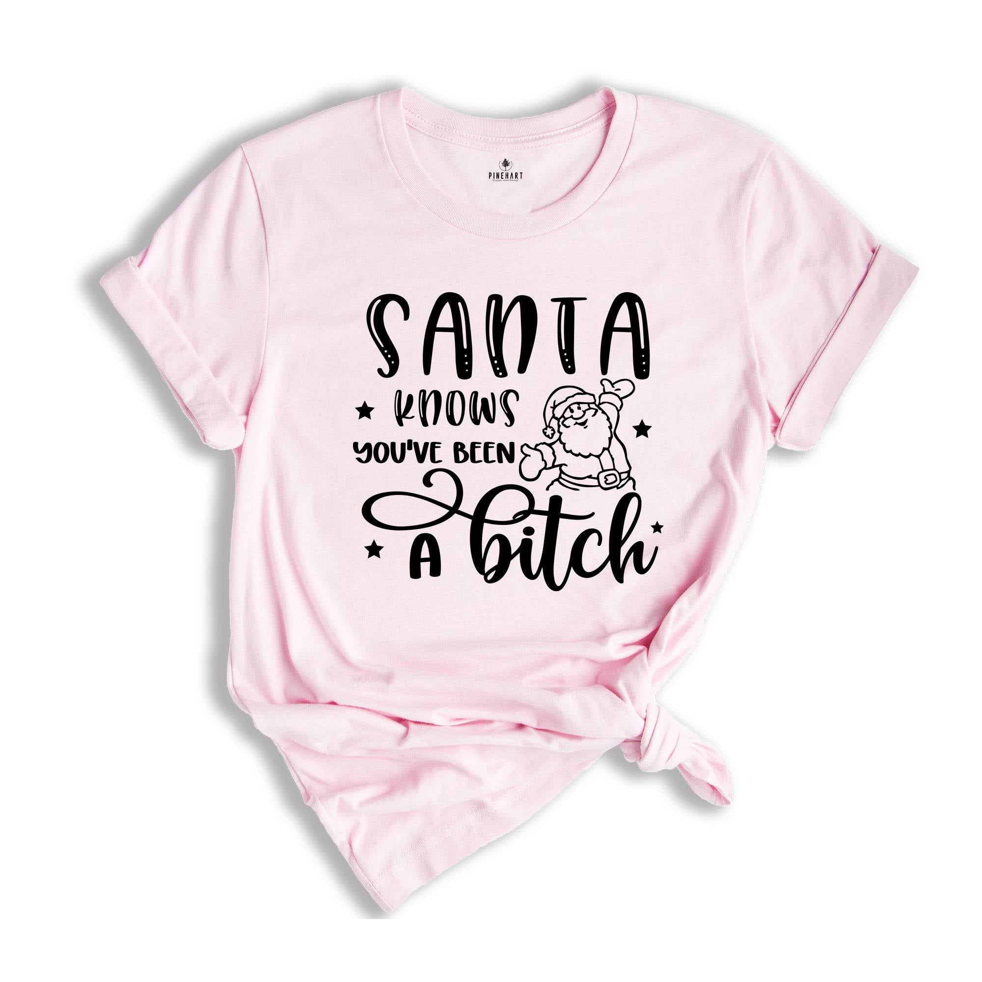 Santa Knows You've Been A Bitch Shirt, Funny Christmas T-Shirt, Funny Santa Claus Gift, You've Been A Bitch Tee
