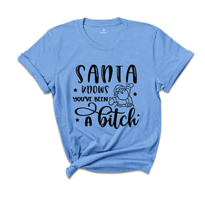 Santa Knows You've Been A Bitch Shirt, Funny Christmas T-Shirt, Funny Santa Claus Gift, You've Been A Bitch Tee