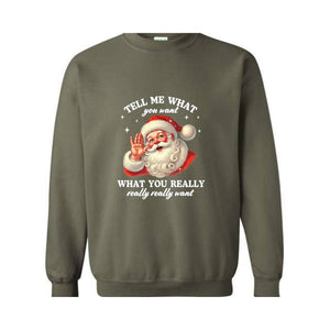 Santa Tell Me What You Really Want Sweatshirt, Funny Christmas Sweater, Santa Claus Hoodie, Holiday Humor Apparel, Christmas Gift