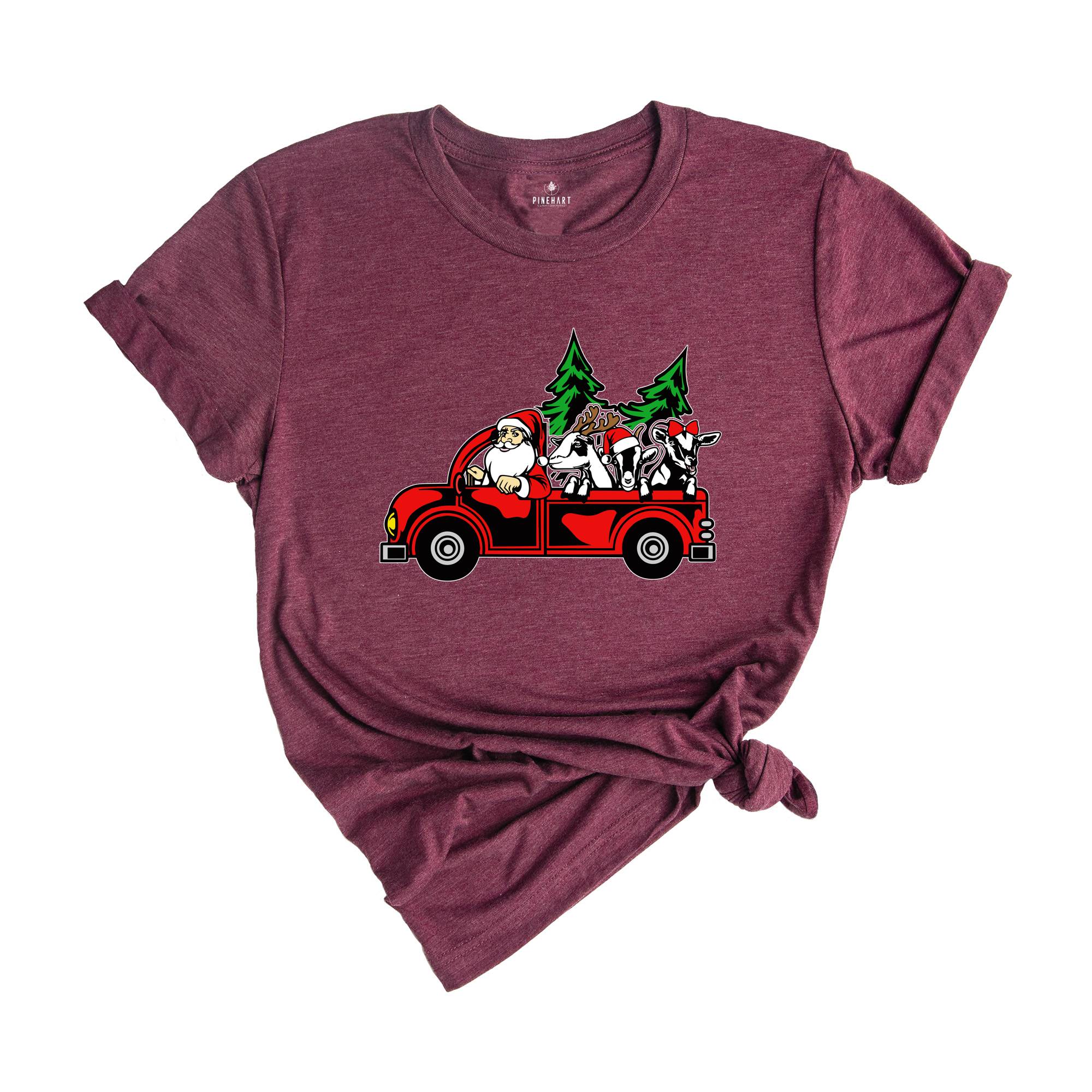 Santa with Goats Shirt, Christmas Tree Shirt, Farm Santa T-Shirt, Santa Truck Shirt, Christmas Goats Shirt, Funny Xmas Shirt